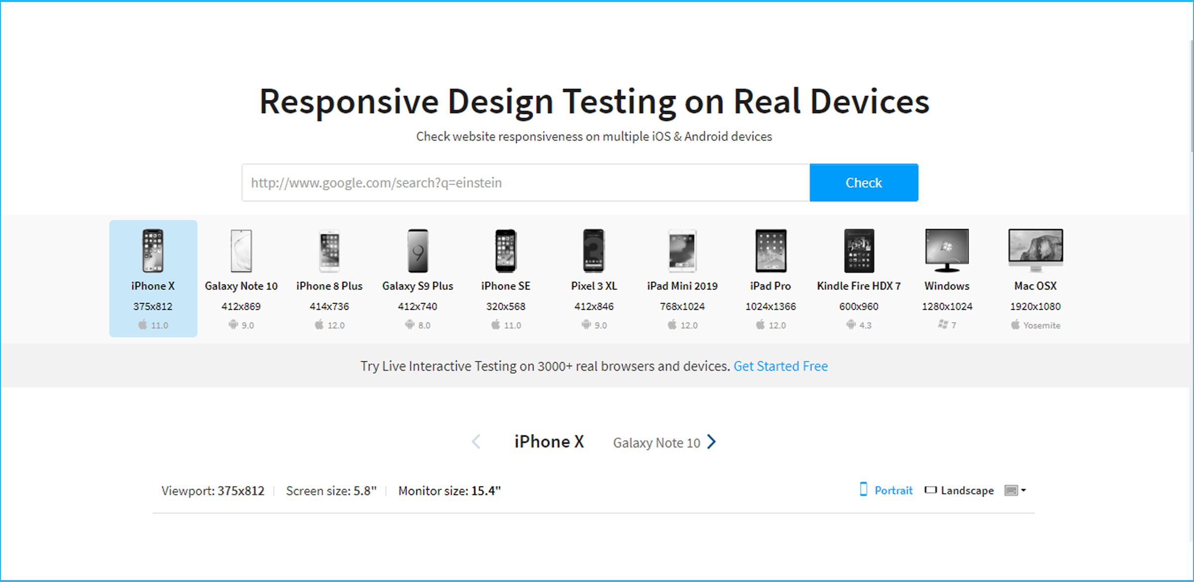 Browser Stack's responsive test tool