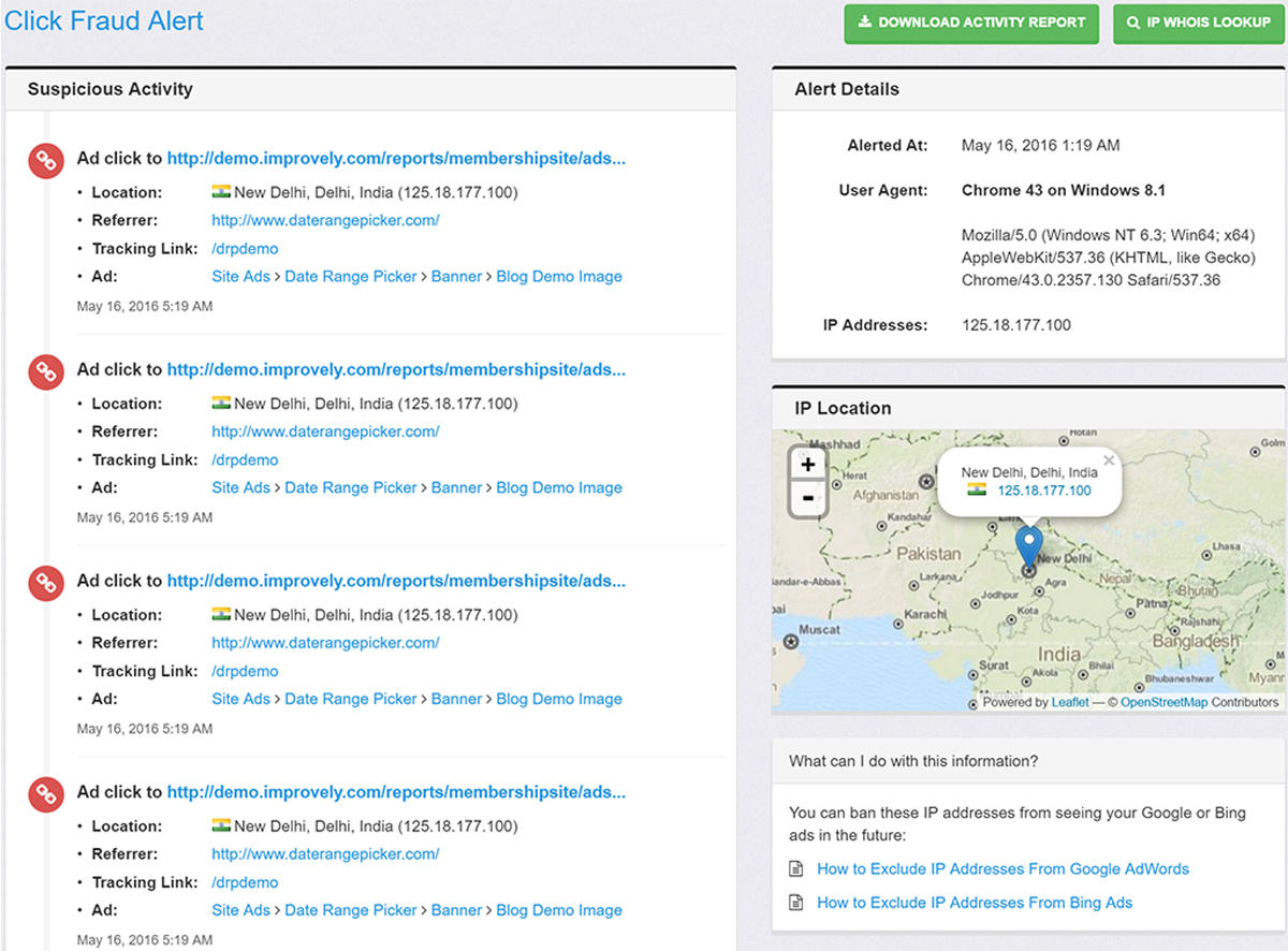 IP address check for detecting click fraud